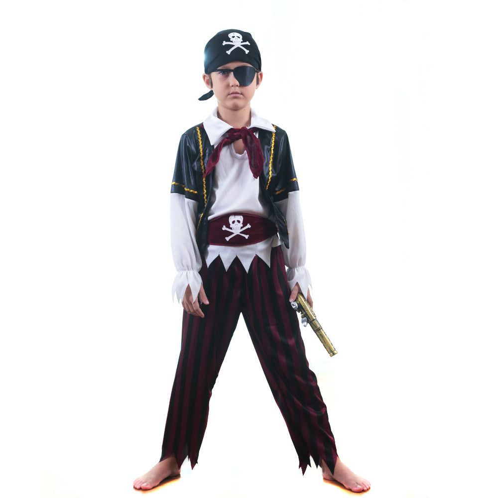Halloween Children's Pirate Costume, Kids Stage Performance Role Play Cosplay Outfit Set
