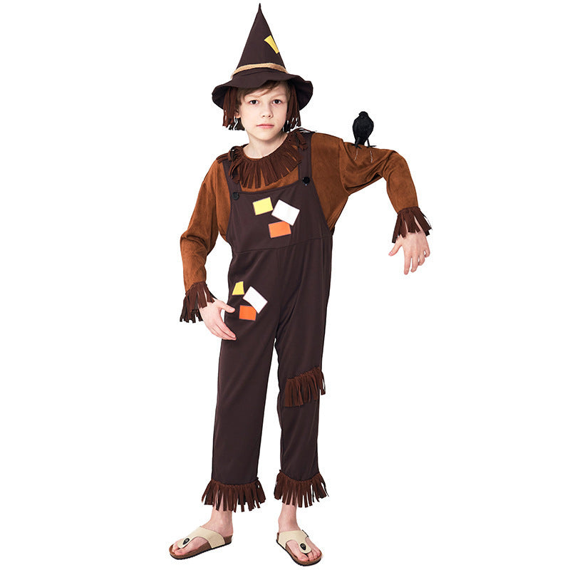 Halloween Costume Brown Children's Overalls Scarecrow Festival Party Stage Performance Costume for Boys