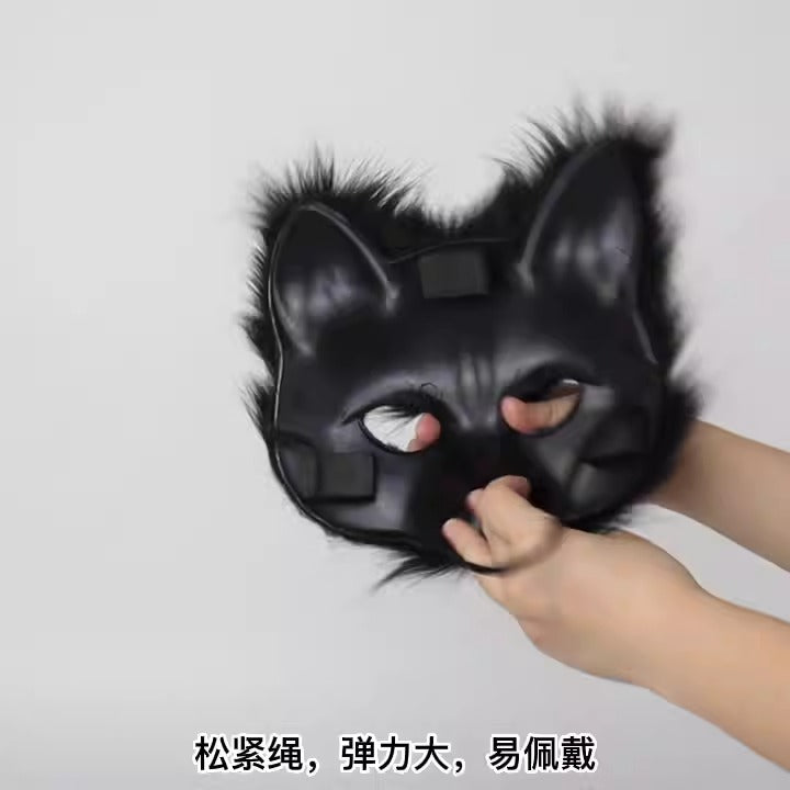 Halloween Fox Cosplay Accessory Set – Simulation Mask Gloves and Plush Fox Tail Props