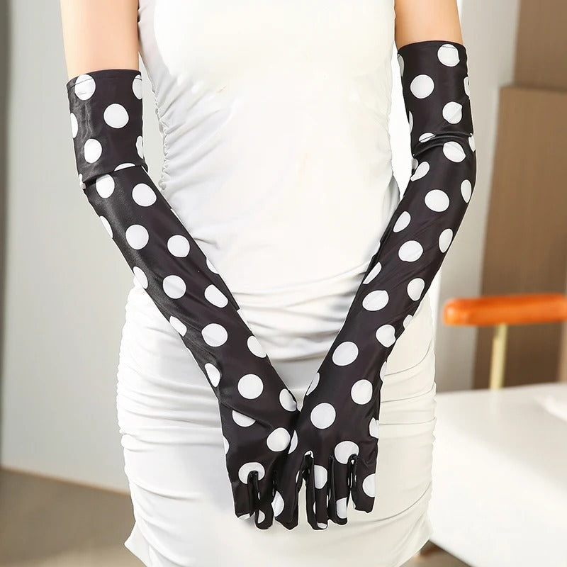 Halloween Cosplay Big Polka Dot Long Gloves Black Big Polka Dot Dinner Dance Party Etiquette Gloves