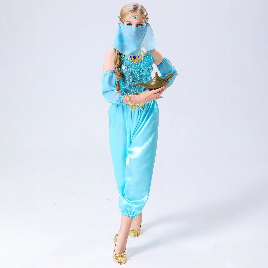 Halloween Children's Jasmine Princess Aladdin Lamp Performance Costume Cosplay Full Set Dance Outfit