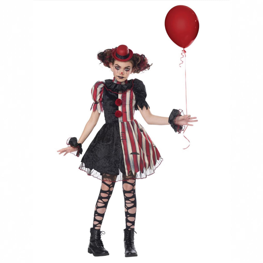 Children's Halloween Costume Girl Circus Haunted Thrilling Clown Outfit for Masquerade Party Performance