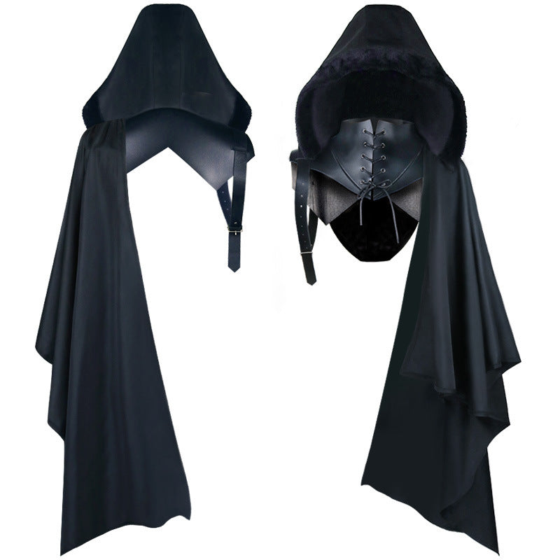 Halloween Dark Gothic Vampire Cape Death God Cloak Black Performance Costume Set