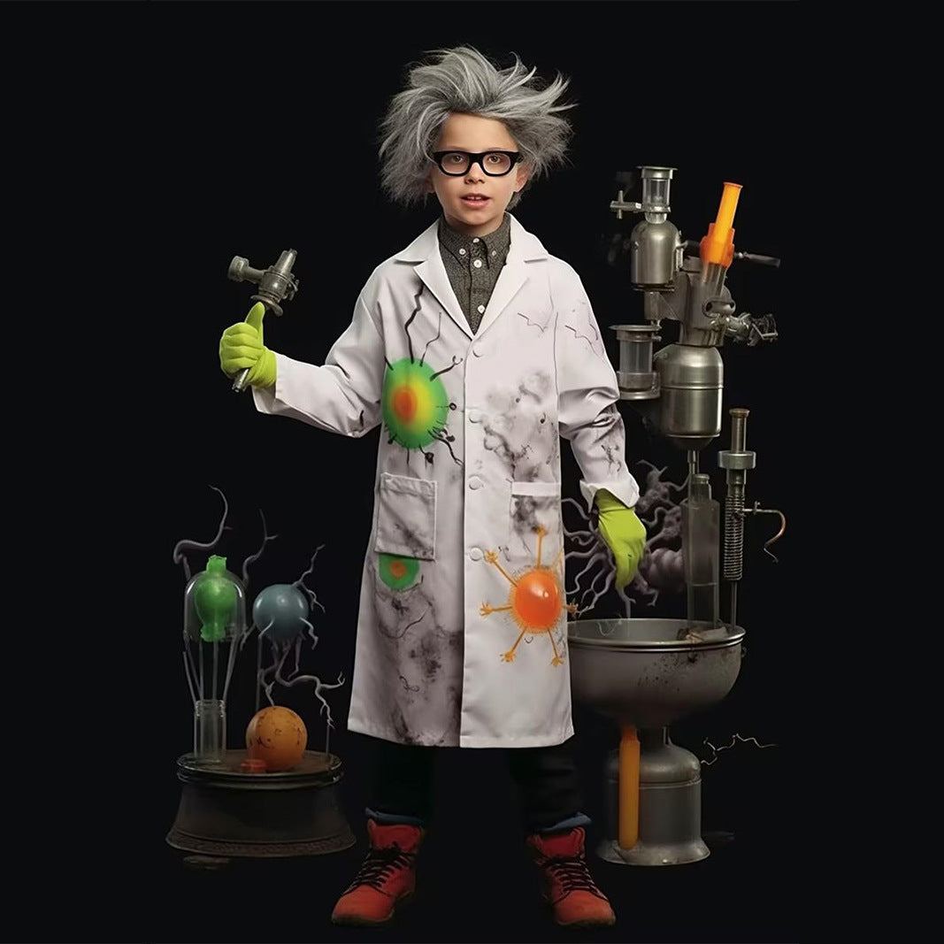 Halloween Kids Lab Coat Virus Scientist School Stage Performance Dance Practice Costume for Children