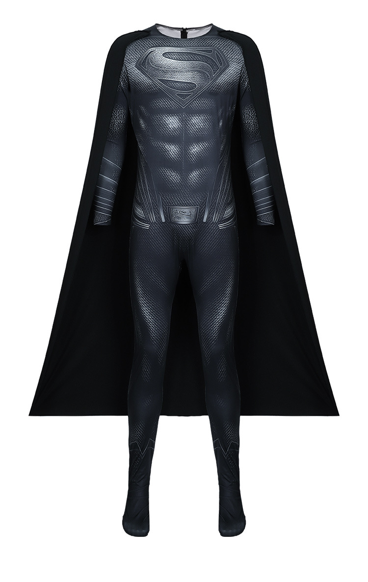 Superman Black Costume Cosplay Cape Halloween Printed Outfit Performance Suit Justice League Henry Jumpsuit
