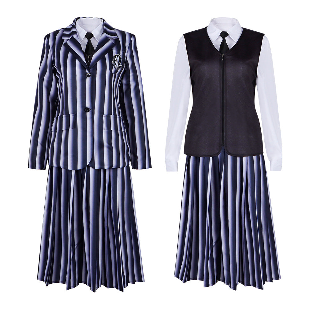 Wednesday Addams Cosplay Costume School Uniform for Women Gothic Style High Collar Black Dress, Halloween Party Outfit