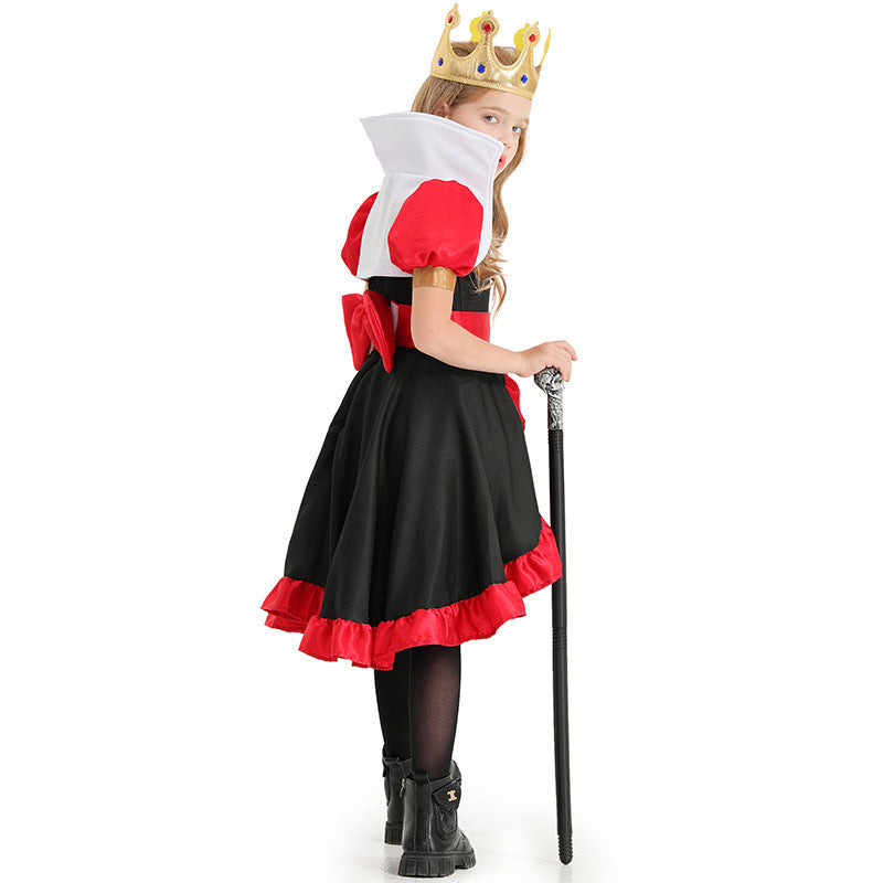 Halloween Costume Children's Poker Queen with Crown Girl Stage Performance Fairy Princess Dress