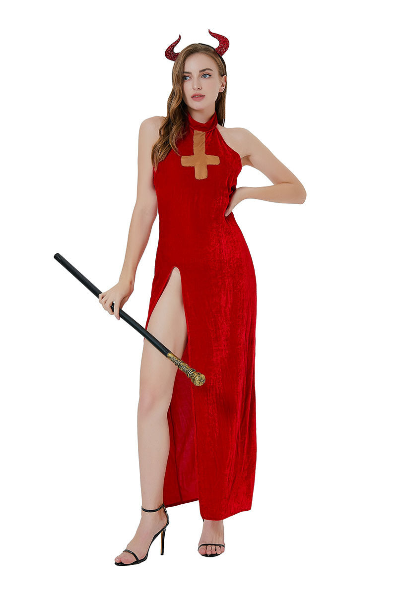 Halloween Sleeping Demon Costume Witch Spell Dark Red Queen Party Performance Outfit Set