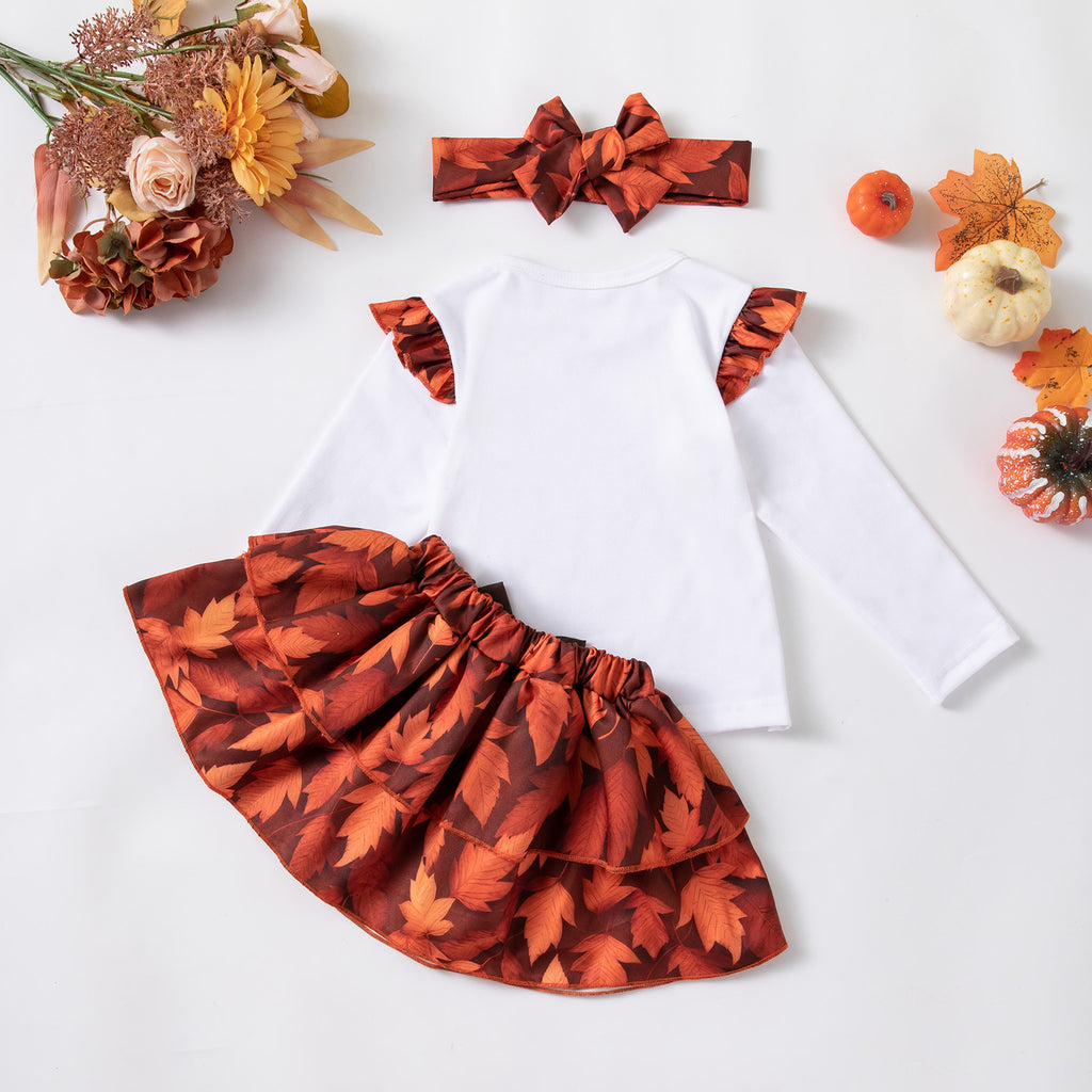 Halloween Theme Girls' Long Sleeve T-Shirt, Skirt Set, 3-Piece Festival Outfit