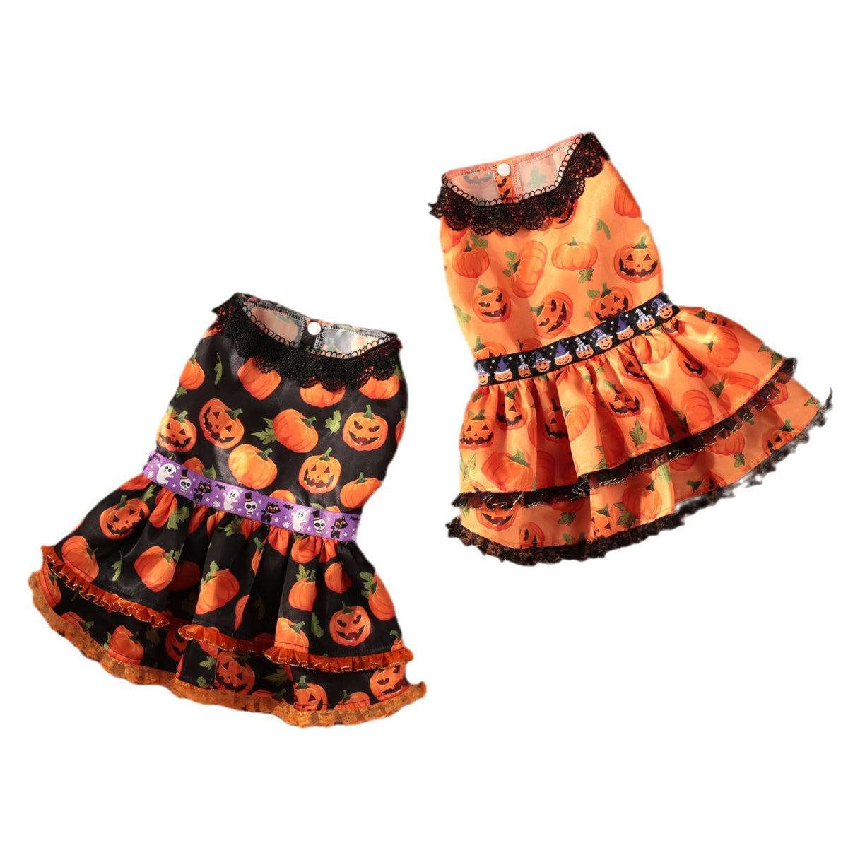 New Halloween Pet Dog Clothes for Medium and Small Dogs, Pumpkin Lace Dress