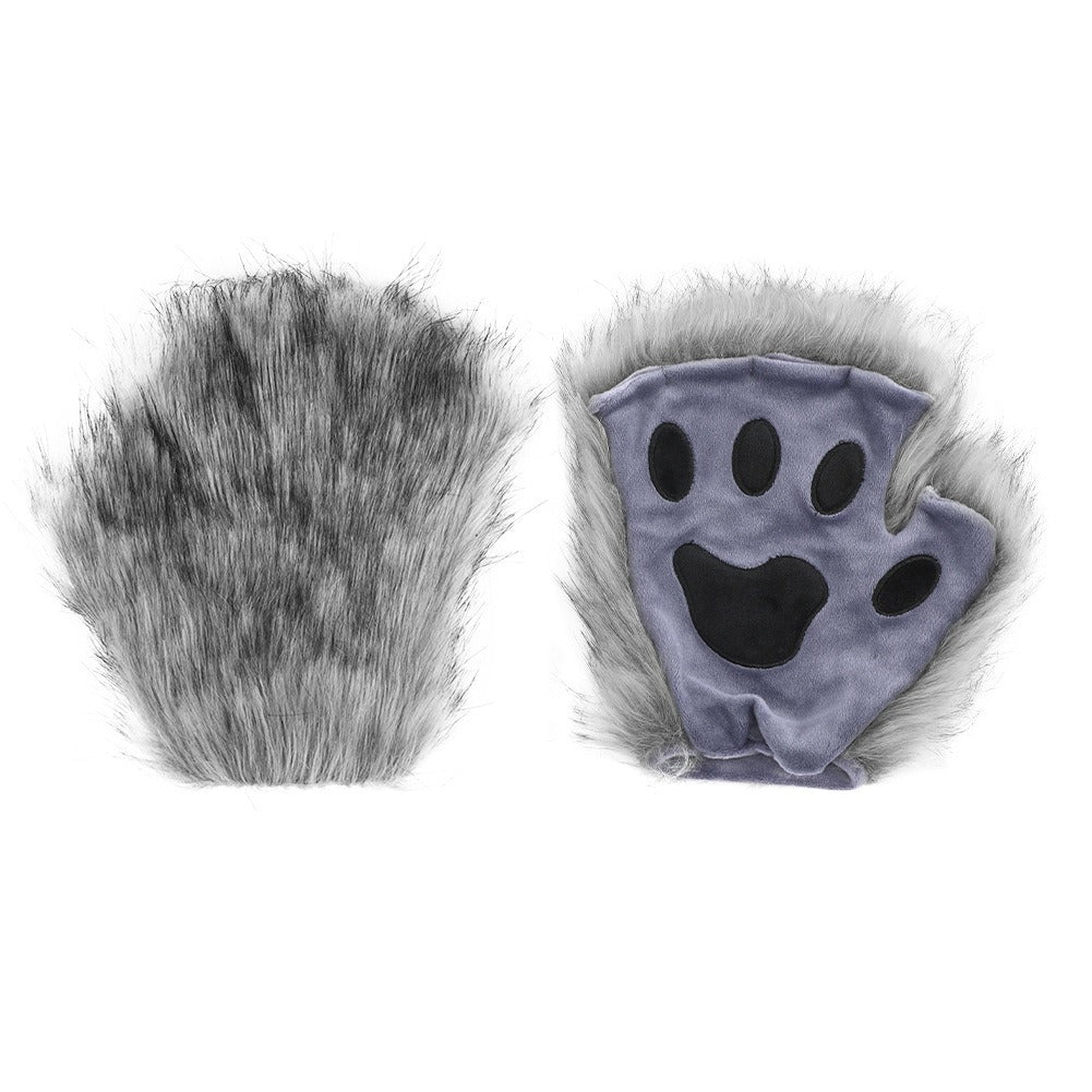 Halloween Fox Cosplay Accessory Set – Simulation Mask Gloves and Plush Fox Tail Props