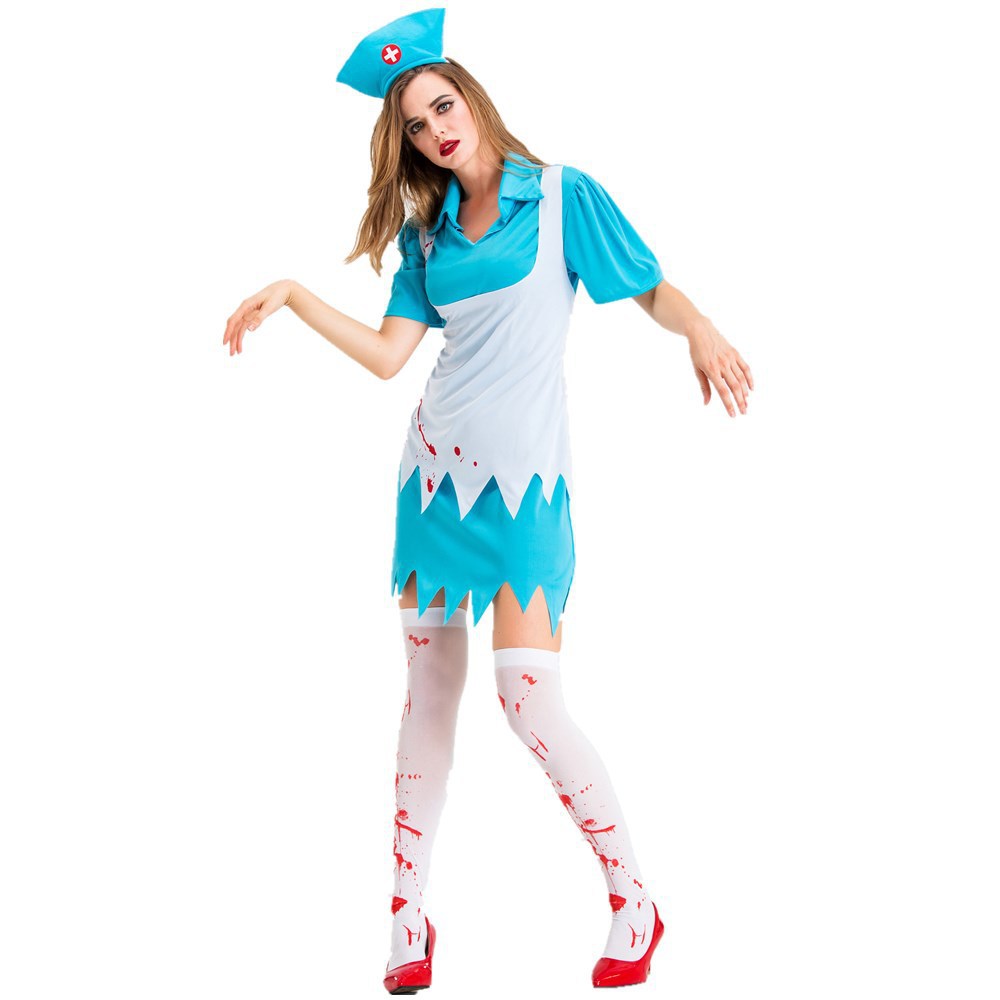 Halloween Nurse Costume for Women Adult Bloody Horror Creepy Hospital Maid Outfit Zombie Role Play Costume