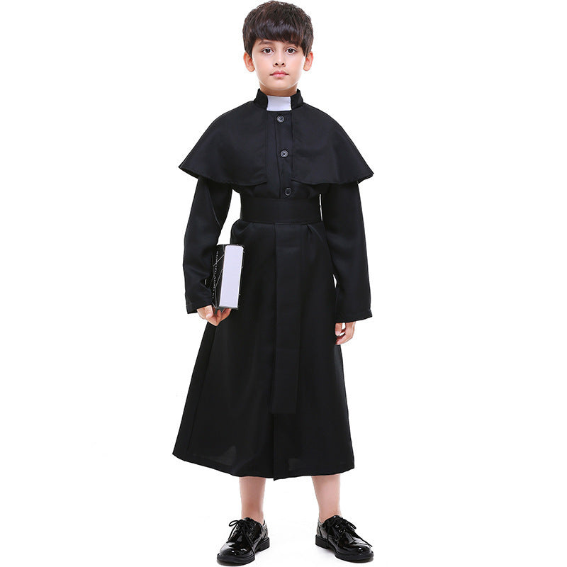 Halloween Choir Pastor Cosplay Costume for Boys, Black Role Play Outfit