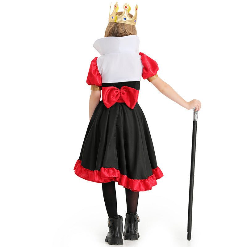 Halloween Costume Children's Poker Queen with Crown Girl Stage Performance Fairy Princess Dress