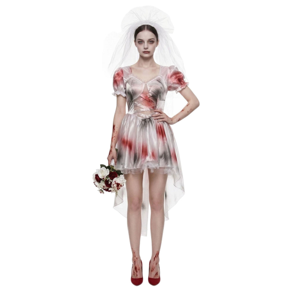 Halloween Zombie Bride Dark Bloody Stained Vampire Bride Wedding Dress Costume for Stage Performance