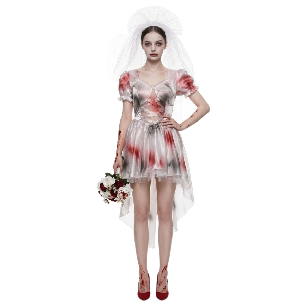 Halloween Zombie Bride Dark Bloody Stained Vampire Bride Wedding Dress Costume for Stage Performance