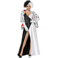 Halloween Costume: Black and White Witch Costume Cruella D'Evil Dalmatian Stage Performance Outfit