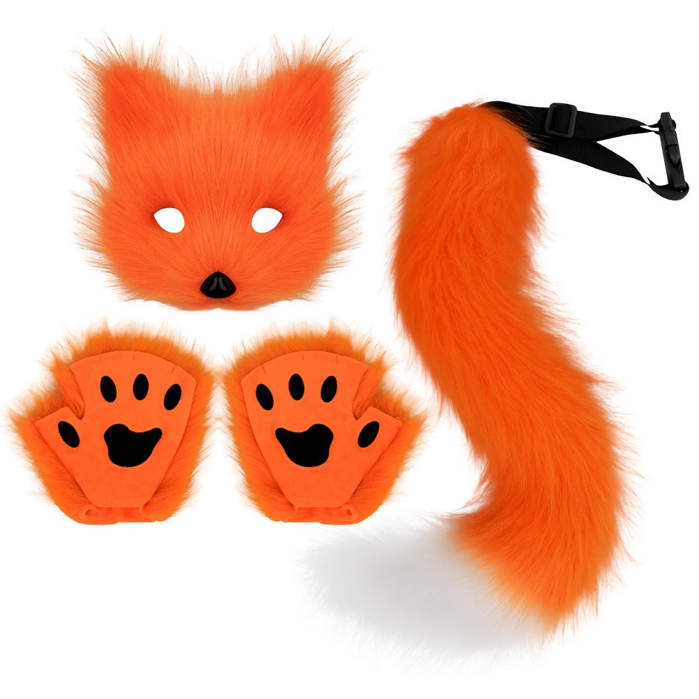 Halloween Fox Cosplay Accessory Set – Simulation Mask Gloves and Plush Fox Tail Props