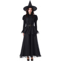 Halloween Costume Party Movie Character Performance Dress Witch Black Elegant Lace Witch Long Dress Magician