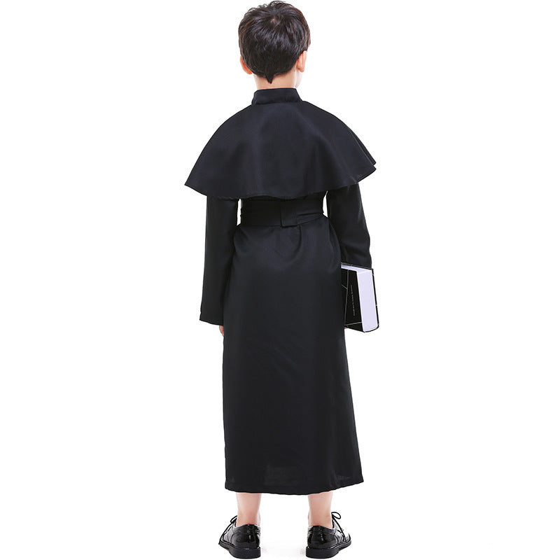 Halloween Choir Pastor Cosplay Costume for Boys, Black Role Play Outfit