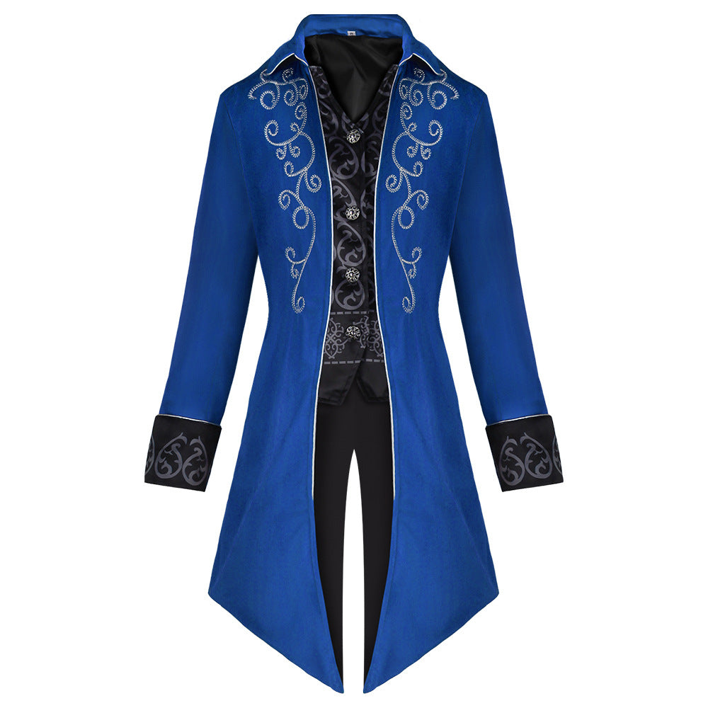 Men's Halloween Punk Retro Cosplay Coat – Gothic Medium Long Stage Performance Jacket