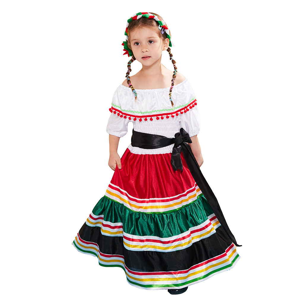 Adult Halloween Day of the Dead Mexican Ethnic Dress – Long Party Stage Performance Costume