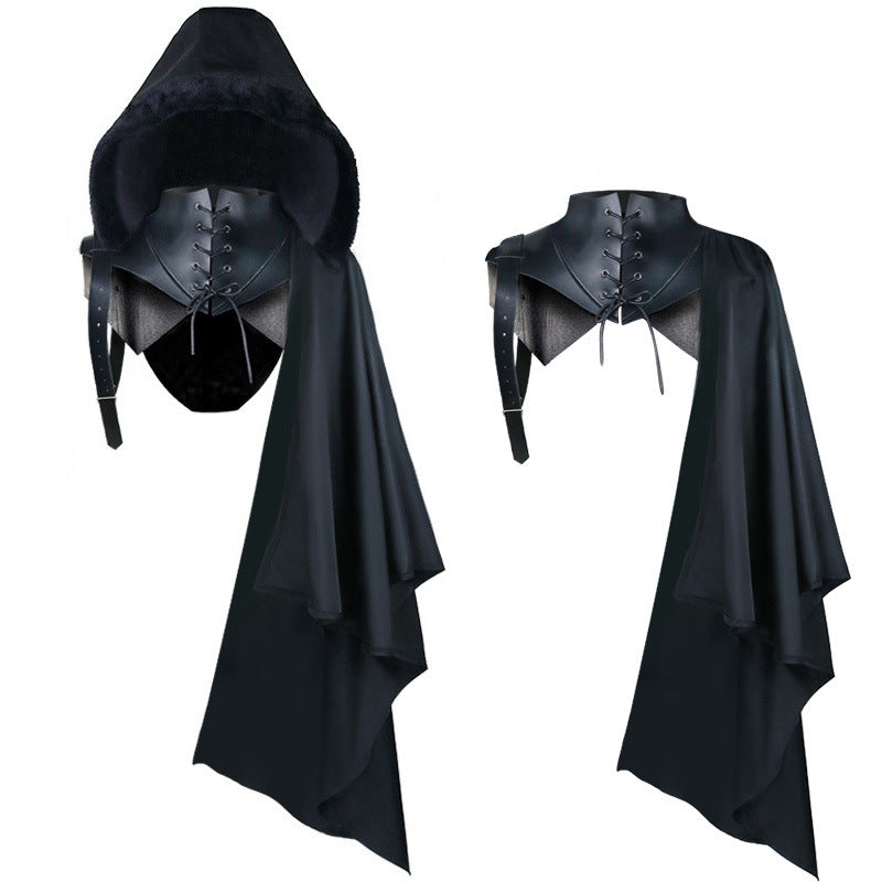 Halloween Dark Gothic Vampire Cape Death God Cloak Black Performance Costume Set