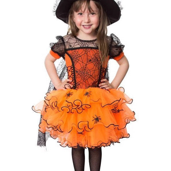 Girls' Halloween Party Dress Purple Yellow Tulle Cake Sleeve Cape Dress Princess Dress