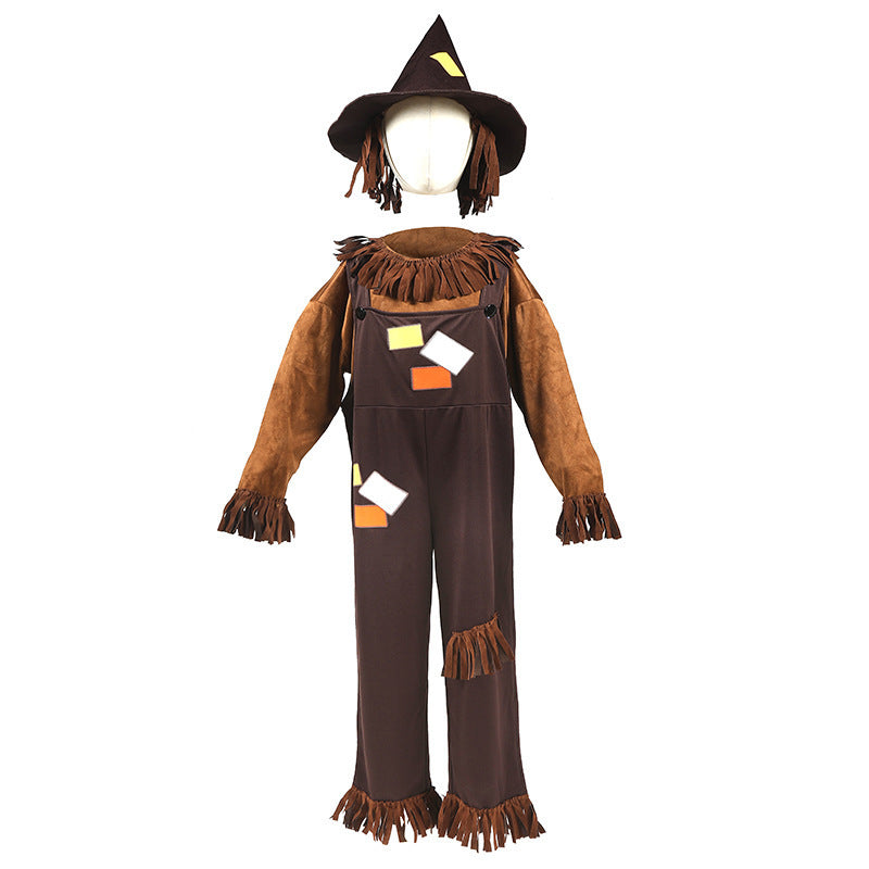 Halloween Costume Brown Children's Overalls Scarecrow Festival Party Stage Performance Costume for Boys