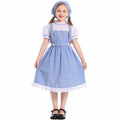 Halloween Costume for Girls Children Cosplay Dress Stage Drama Performance Costume Blue Checkered Skirt with Headscarf