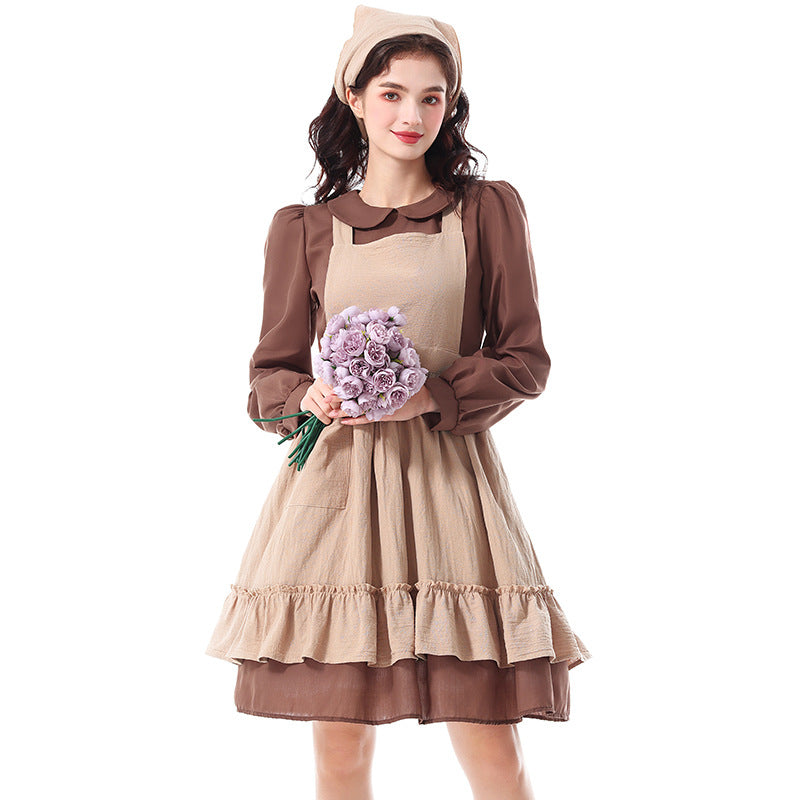 Halloween Costume Adult Cinderella Maid Dress Stage Performance Farm Country Maid Poorer Class Clothing