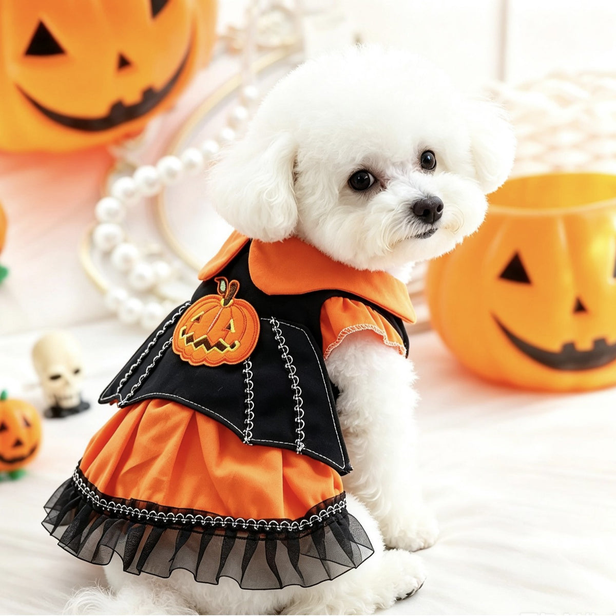 Halloween Pumpkin Outfit for Dogs and Cats Pet Costume Small Dog Party Dress