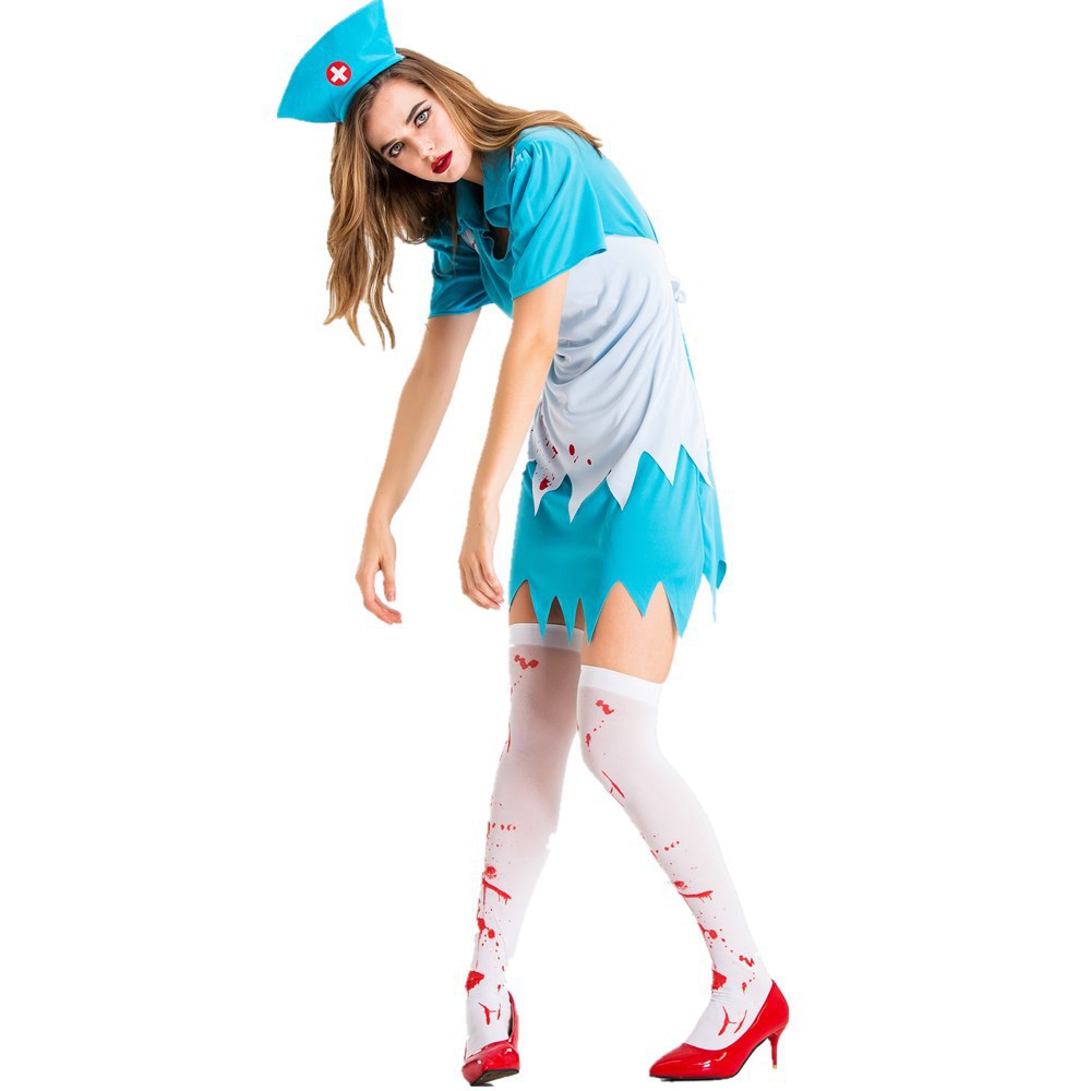 Halloween Nurse Costume for Women Adult Bloody Horror Creepy Hospital Maid Outfit Zombie Role Play Costume