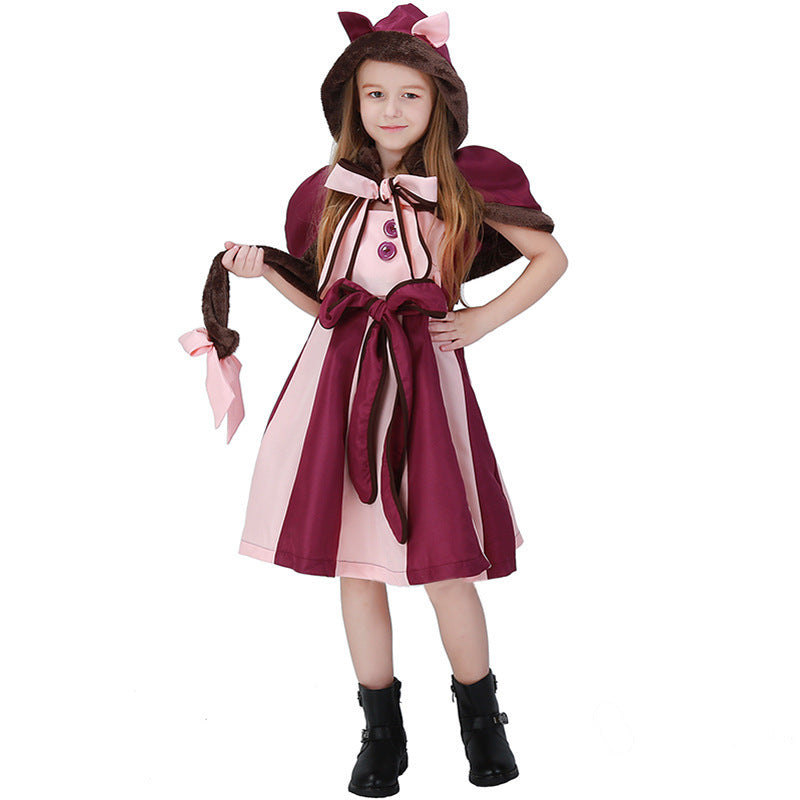 Wonderland Theme Park Purple Children's Cosplay Costume for Girls - Smiling Cat Party Dress-Up Halloween Outfit