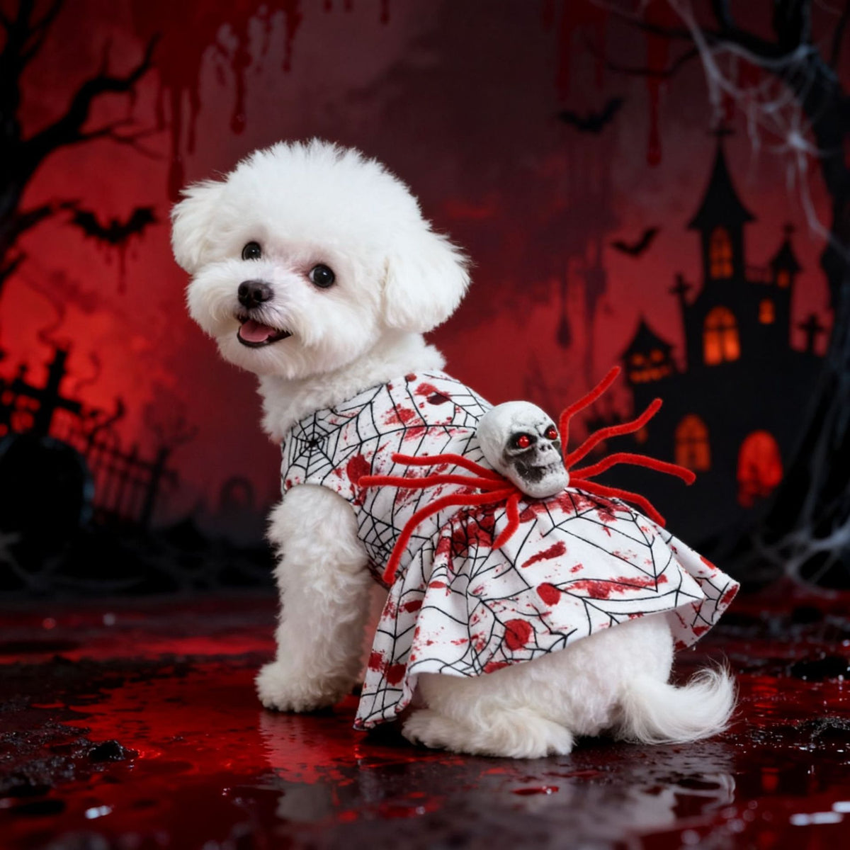 Halloween Pet Dog Dress, Bloody Spider Design for Small Dogs