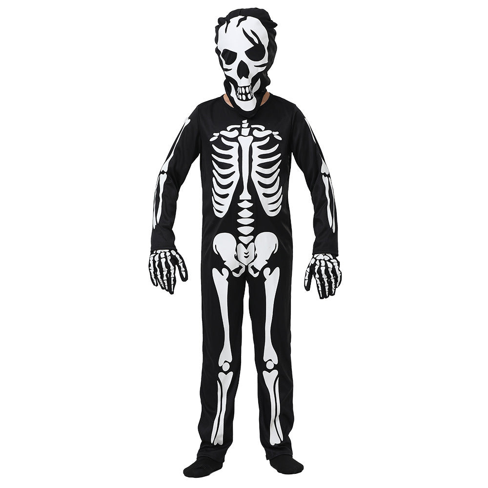 Children's New High-End Glow-in-the-Dark Horror Skull Skeleton Costume for Halloween Party Cosplay Clothing