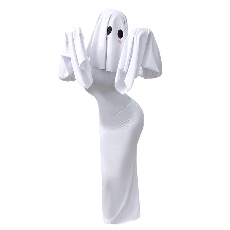 Halloween Fashion Ghost Girl Cosplay Dress Cute Ghost Costume for WomenAnime Style Long Sleeve Dress with Lace Details