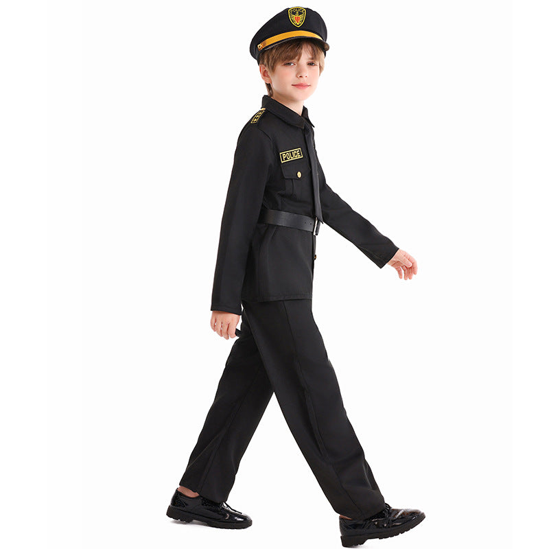 Halloween Kids Costume Black Police Officer Role Play Party Festival Performance Outfit for Boys