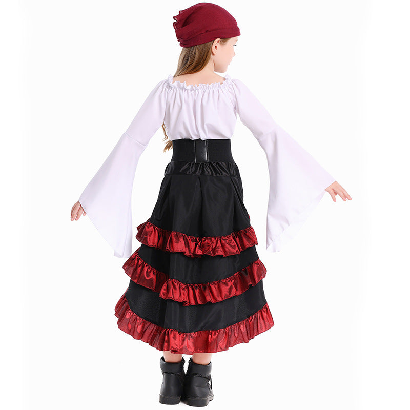 Halloween Costume Parent-Child Style Ruffled Medieval Girls' Clothing Front Short Back Long Performance Dress