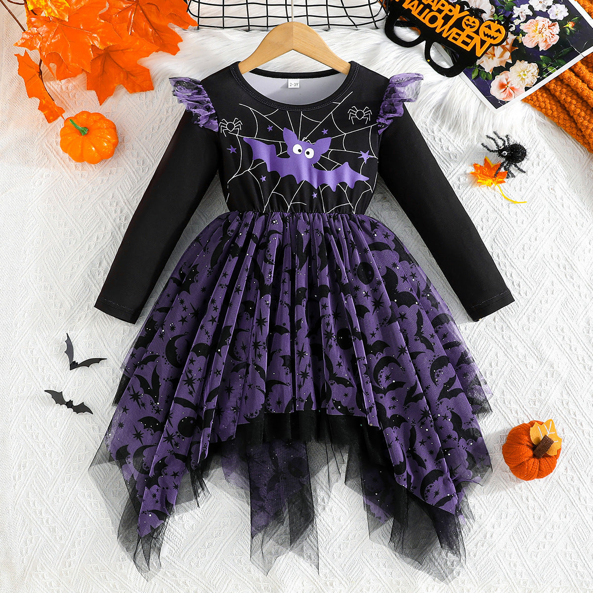Halloween Kids Costume Girl Bat Dress Kindergarten Cos Princess Dress Little Witch Performance