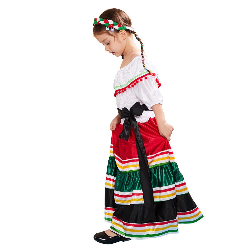Adult Halloween Day of the Dead Mexican Ethnic Dress – Long Party Stage Performance Costume
