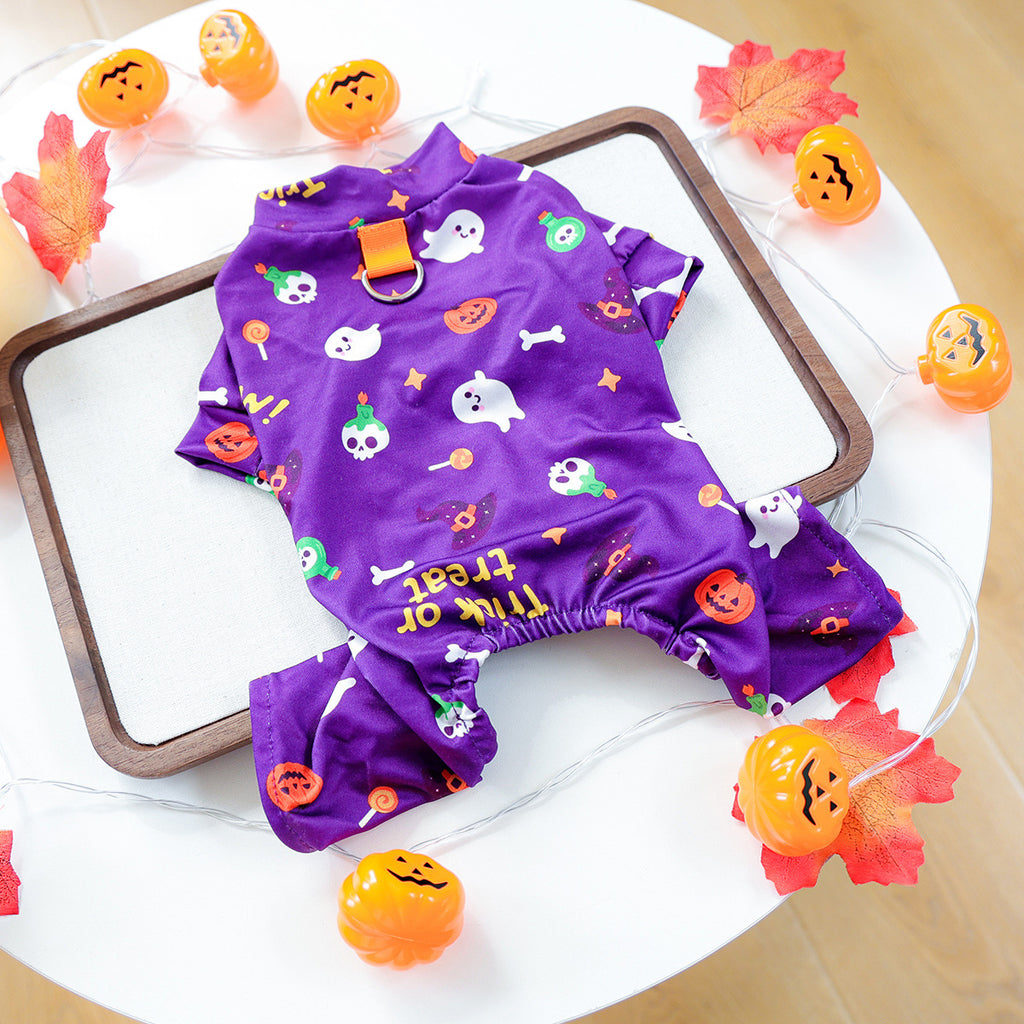 Pet Clothes for Dogs and Cats, Halloween Cartoon Onesie Pajamas, Belly Cover Sleepwear