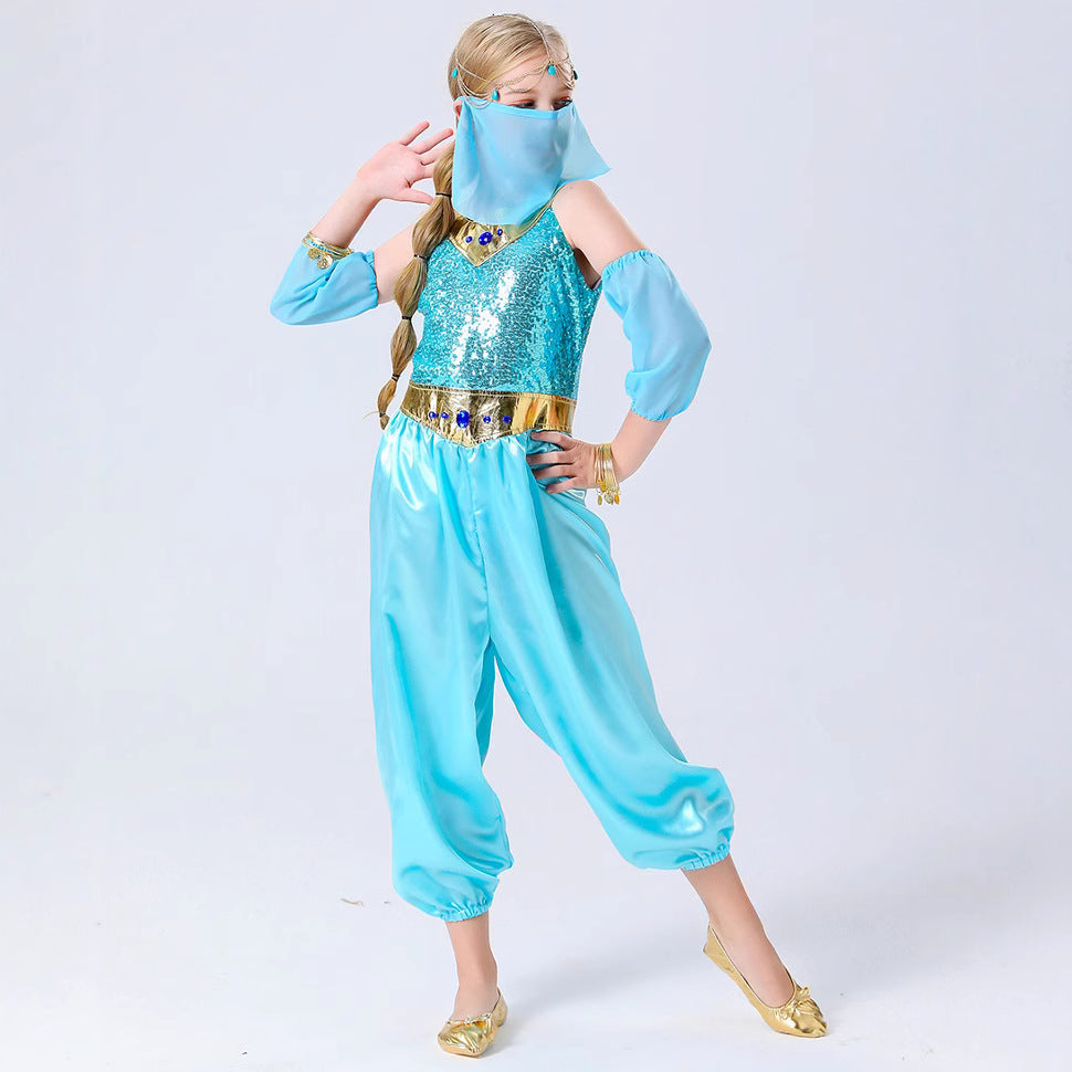 Halloween Children's Jasmine Princess Aladdin Lamp Performance Costume Cosplay Full Set Dance Outfit