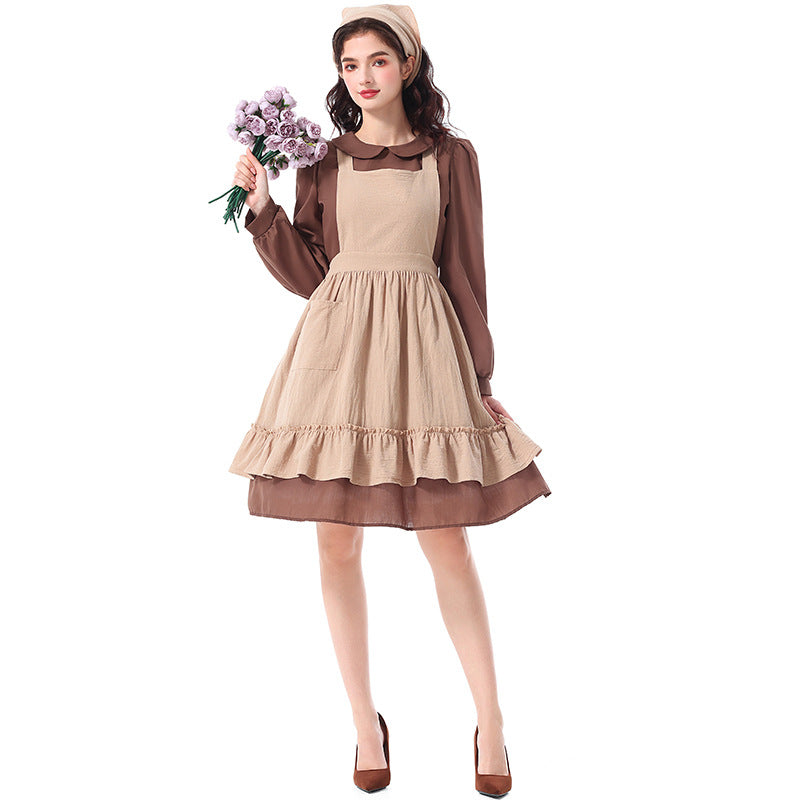 Halloween Costume Adult Cinderella Maid Dress Stage Performance Farm Country Maid Poorer Class Clothing