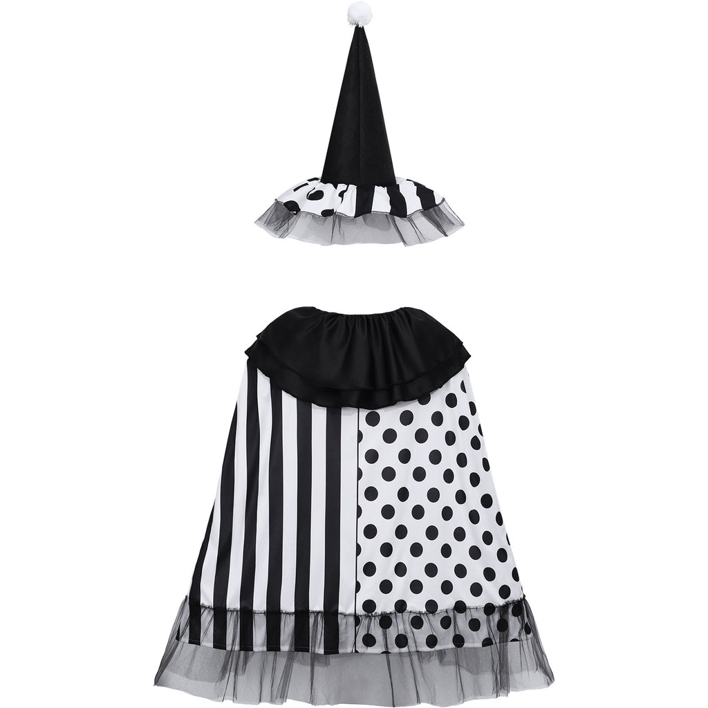 Adult Halloween Harley Quinn Witch Cape Cosplay Robe – Black and White Stage Performance Cloak
