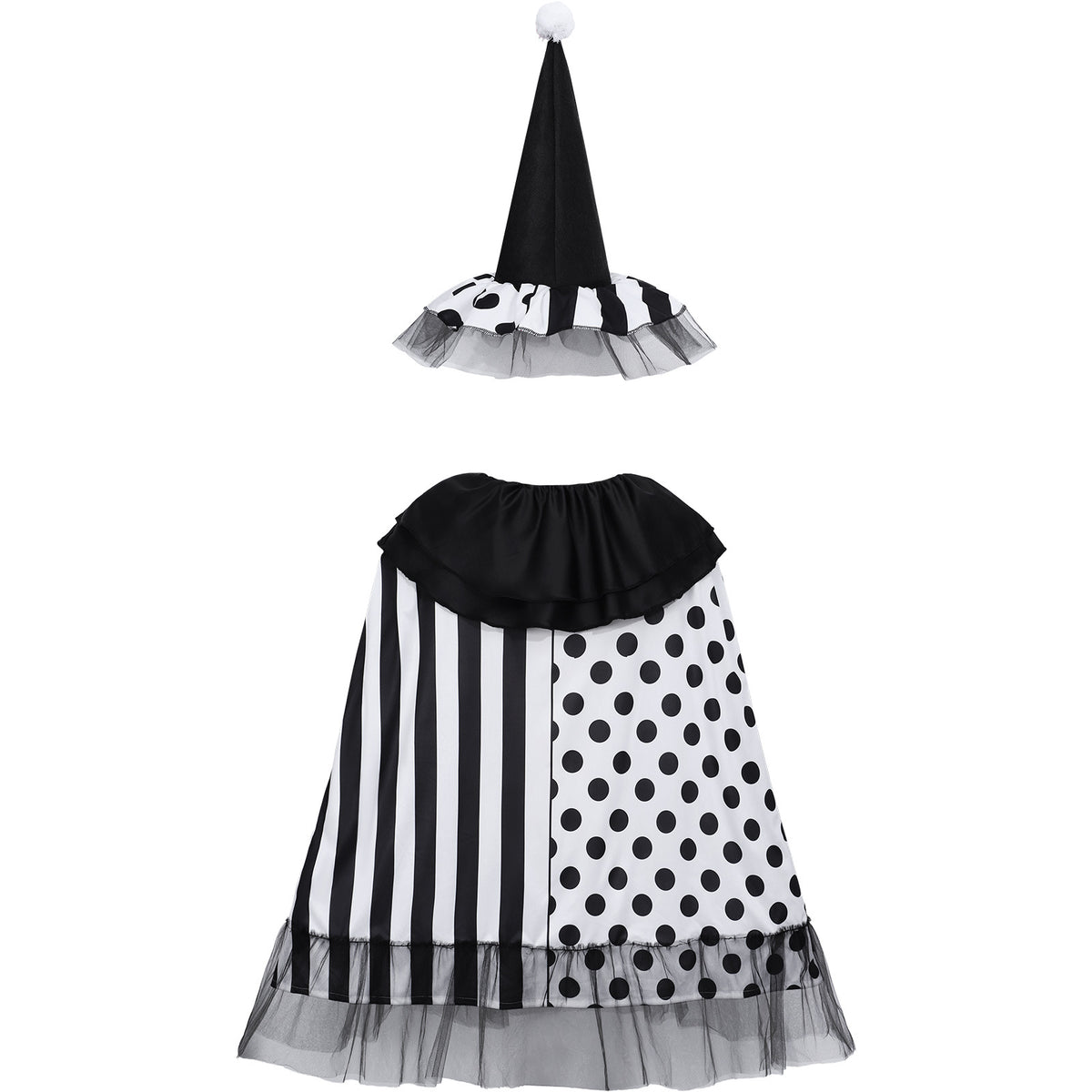 Adult Halloween Harley Quinn Witch Cape Cosplay Robe – Black and White Stage Performance Cloak