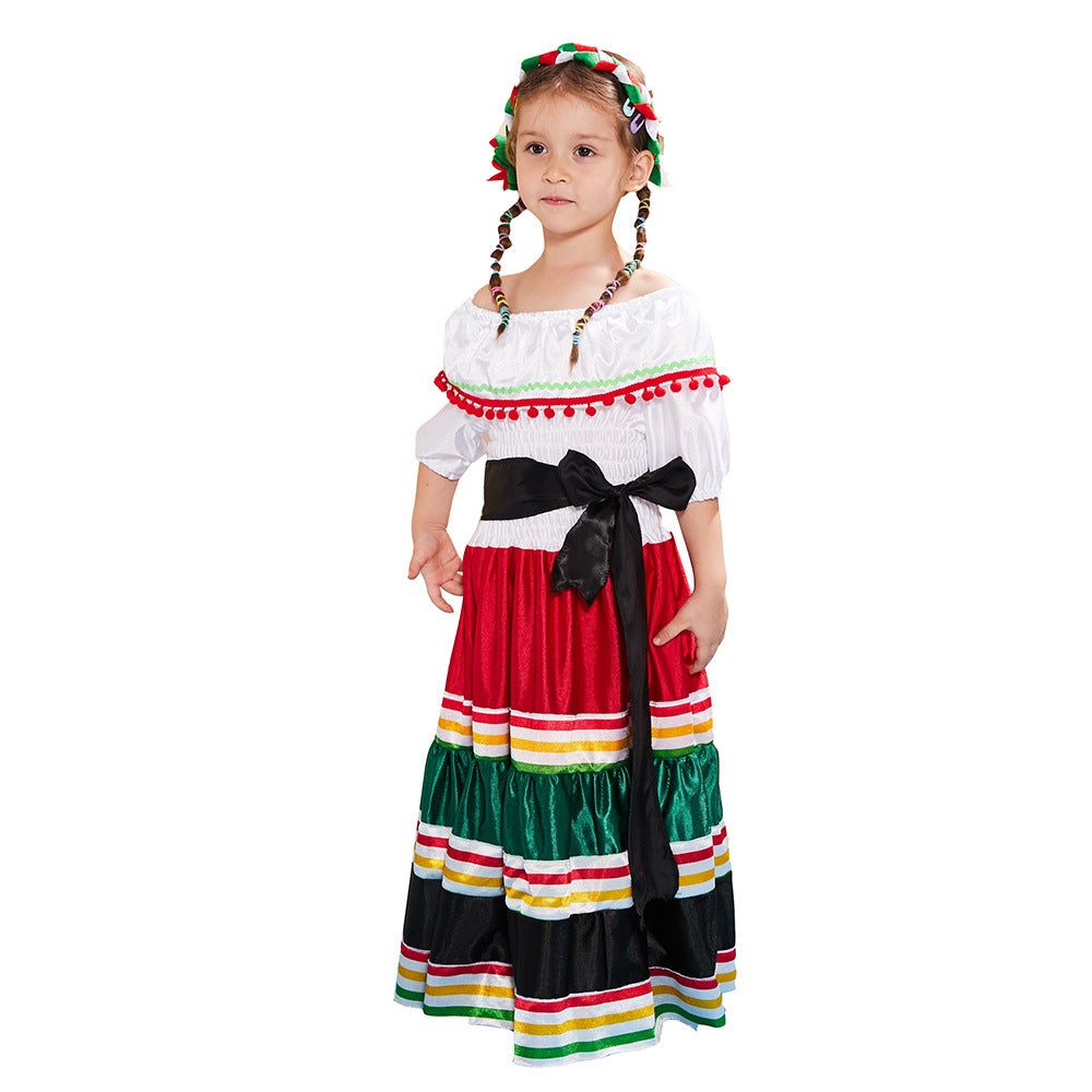 Adult Halloween Day of the Dead Mexican Ethnic Dress – Long Party Stage Performance Costume