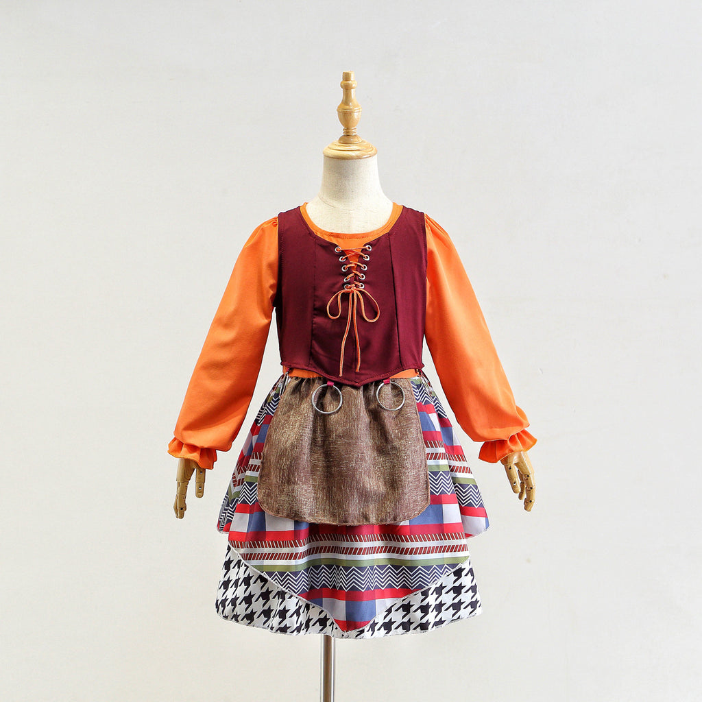 Witchy Style Halloween Children's Costume Performance Dress Medieval Cosplay Little Red Riding Hood Cloak Cape Dress