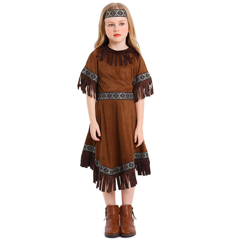 Halloween Native Tribal Fringe Dress Indigenous Stage Performance Ethnic Costume
