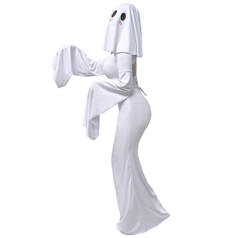 Halloween Fashion Ghost Girl Cosplay Dress Cute Ghost Costume for WomenAnime Style Long Sleeve Dress with Lace Details
